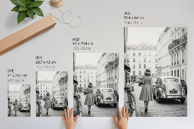 Poster rezistent pentru perete Femeie cu farmec retro în mașină clasică de oraș