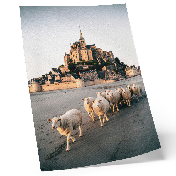 Grafică modernă pe pânză Castel, deal, oi, nisip, atmosferă liniștită