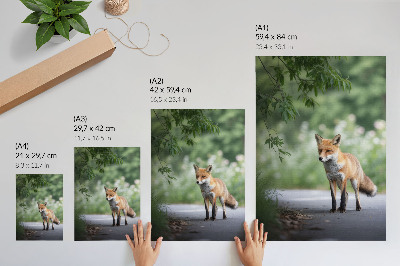Grafică modernă pe pânză Vulpe în natura verde, pace, minimalism
