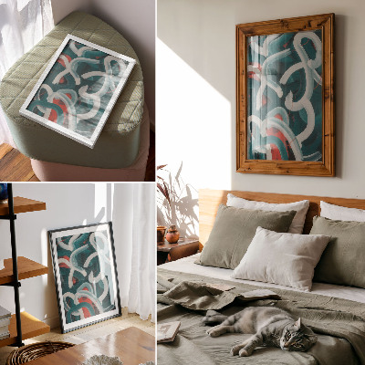 Poster rezistent pentru perete Linii dinamice abstracte turcoaz culori