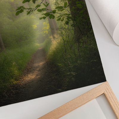 Grafică modernă pe pânză Frunze verzi, rază de lumină, potecă de pădure