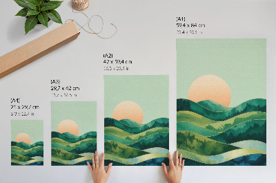 Grafică modernă pe pânză Soare în acuarelă cu dealuri pastelate