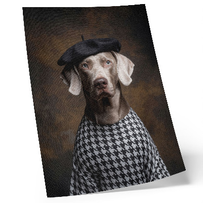 Grafică modernă pe pânză Câine într-o vestă elegantă cu model de beretă