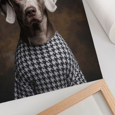 Grafică modernă pe pânză Câine într-o vestă elegantă cu model de beretă