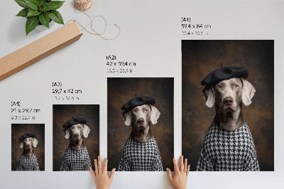 Grafică modernă pe pânză Câine într-o vestă elegantă cu model de beretă