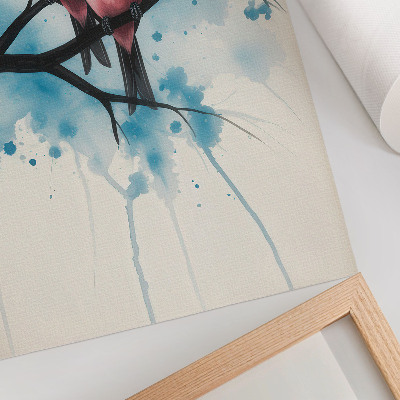 Poster în culori saturate Cuplu de păsări pe o ramură cu un fundal abstract