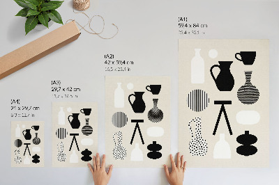 Poster rezistent pentru perete Modele geometrice alb-negru pe un fundal bej