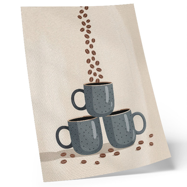 Poster rezistent pentru perete Căni gri și un fundal crem cu boabe de cafea