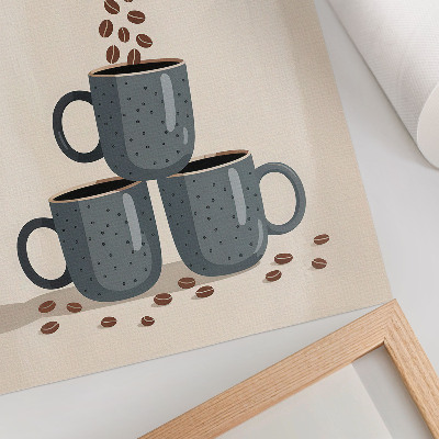 Poster rezistent pentru perete Căni gri și un fundal crem cu boabe de cafea