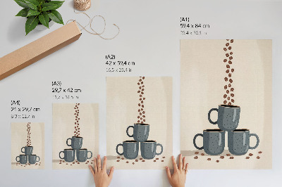 Poster rezistent pentru perete Căni gri și un fundal crem cu boabe de cafea