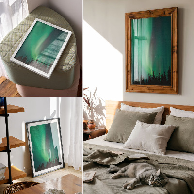 Poster rezistent pentru perete Aurora copaci verzi noapte natură magică
