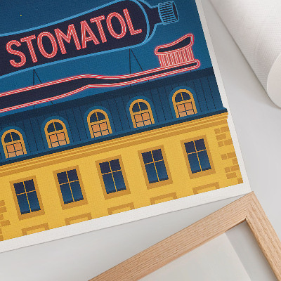 Poster în culori saturate Semn neon, lumină de noapte pentru construcții moderne