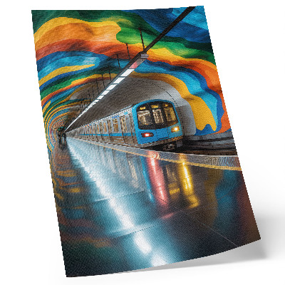 Grafică modernă pe pânză Culorile energice ale curcubeului ale tavanului de deasupra metroului