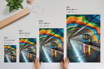 Grafică modernă pe pânză Culorile energice ale curcubeului ale tavanului de deasupra metroului