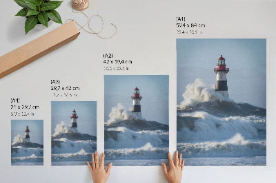Poster rezistent pentru perete Valuri care lovesc farul, contrast ridicat, puterea naturii