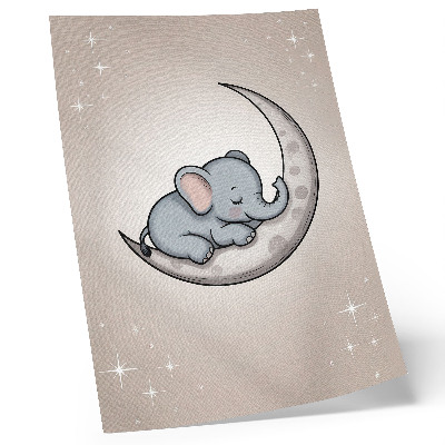 Poster în culori saturate Un elefant drăguț pe Lună, înconjurat de stele