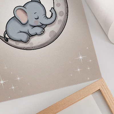 Poster în culori saturate Un elefant drăguț pe Lună, înconjurat de stele