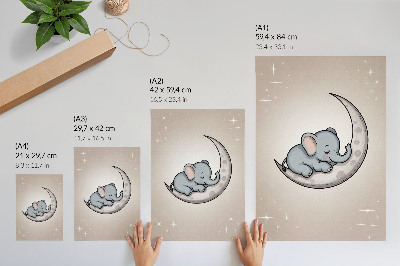 Poster în culori saturate Un elefant drăguț pe Lună, înconjurat de stele
