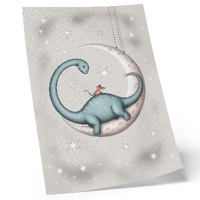 Grafică modernă pe pânză Dinozaur pe Lună stele spațiu pastel
