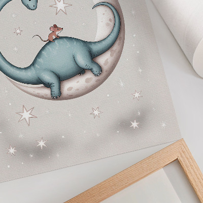 Grafică modernă pe pânză Dinozaur pe Lună stele spațiu pastel