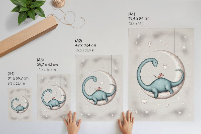 Grafică modernă pe pânză Dinozaur pe Lună stele spațiu pastel