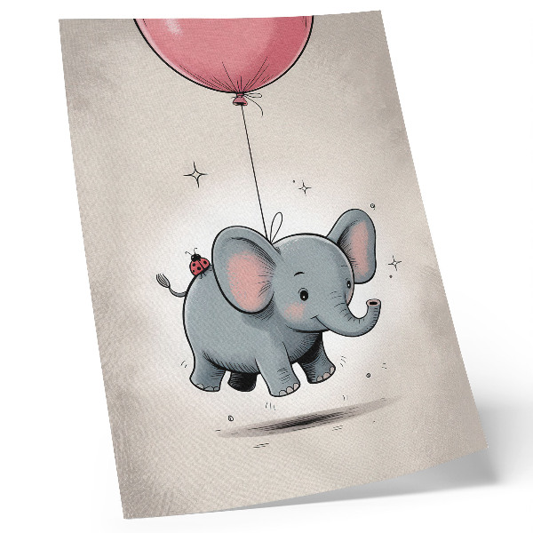 Poster rezistent pentru perete Elefant cu balon roz vesel pentru copii