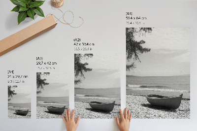 Poster rezistent pentru perete Barcă pe plajă, valuri, cer, armonie, pace