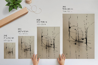 Poster în culori saturate Fundal bej linii negre abstracție minimalistă