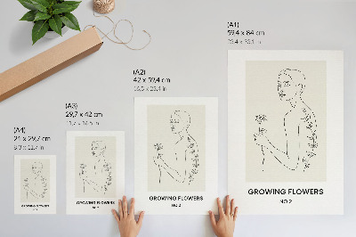 Poster rezistent pentru perete Desen liniar cu persoană și floare, simplitate și eleganță