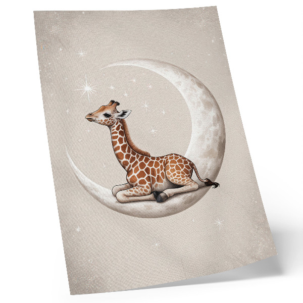 Poster în culori saturate O girafă de desene animate pe Lună înconjurată de stele
