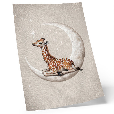 Poster în culori saturate O girafă de desene animate pe Lună înconjurată de stele