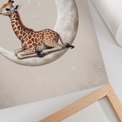 Poster în culori saturate O girafă de desene animate pe Lună înconjurată de stele