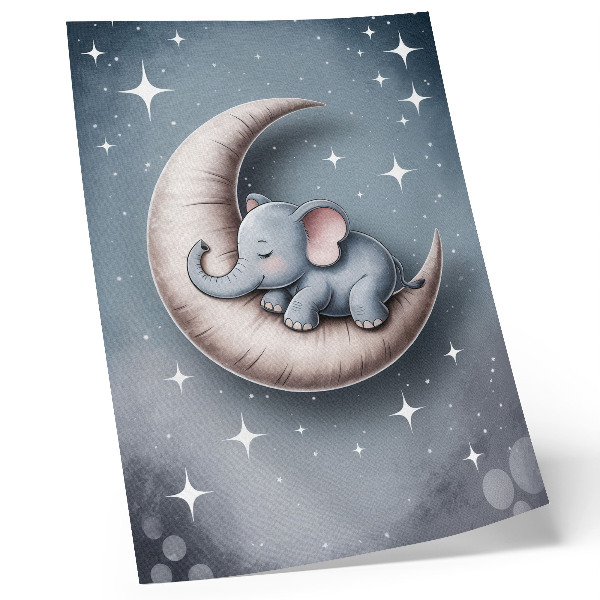 Poster în culori saturate Elefant adormit pe Lună în culori pastelate