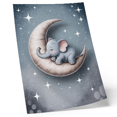 Poster în culori saturate Elefant adormit pe Lună în culori pastelate