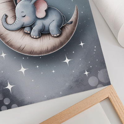 Poster în culori saturate Elefant adormit pe Lună în culori pastelate