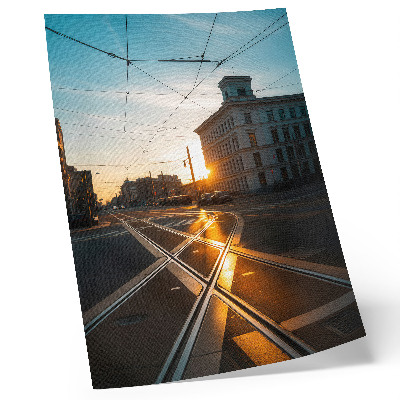 Grafică modernă pe pânză Soarele apus peste oraș cu arhitectură