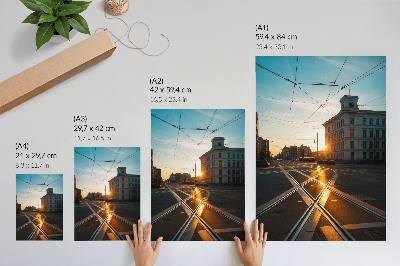 Grafică modernă pe pânză Soarele apus peste oraș cu arhitectură