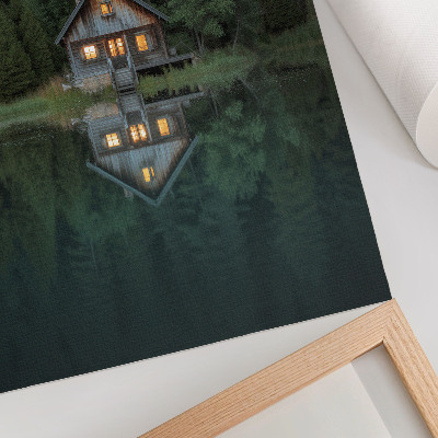 Poster în culori saturate Reflecție cabană de munte, vedere la natură