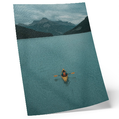 Poster rezistent pentru perete Lacul turcoaz, caiacul, munții, armonie pașnică