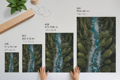 Grafică modernă pe pânză Armonie naturală a râului pădure verde