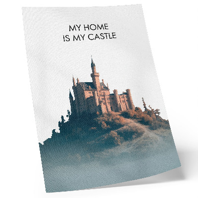 Grafică modernă pe pânză Castel pe un deal cu ceață și text