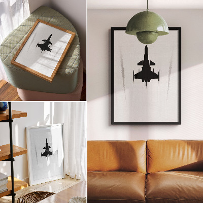 Poster rezistent pentru perete Avion negru pe fundal alb, contrast minimalism