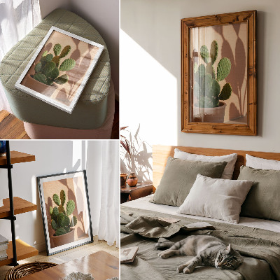 Grafică modernă pe pânză Cactus într-un ghiveci, umbre, culori delicate, calmant
