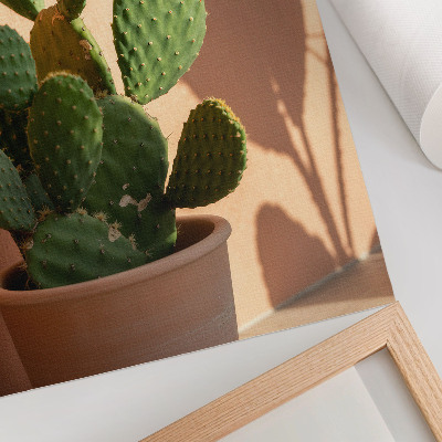 Grafică modernă pe pânză Cactus într-un ghiveci, umbre, culori delicate, calmant