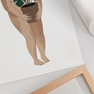 Poster în culori saturate Femeie cu ghiveci de flori, eleganță, minimalism, pace