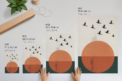 Grafică modernă pe pânză Păsări în zbor cerc portocaliu minimalist