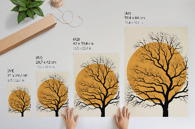 Poster rezistent pentru perete Un copac minimalist pe un fundal portocaliu