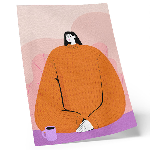 Grafică modernă pe pânză Grafică a unui personaj într-un pulover portocaliu pe un fundal roz