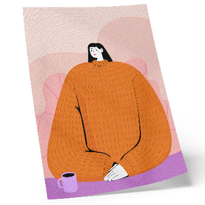 Grafică modernă pe pânză Grafică a unui personaj într-un pulover portocaliu pe un fundal roz