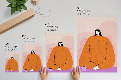 Grafică modernă pe pânză Grafică a unui personaj într-un pulover portocaliu pe un fundal roz